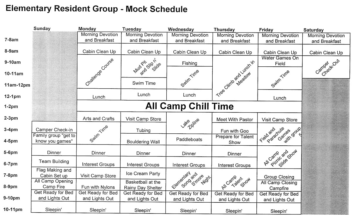 Elem Res Sample Schedule